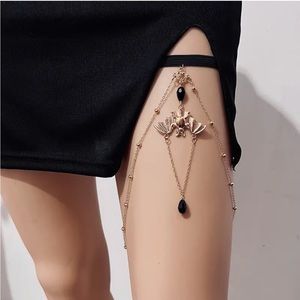 Bohemian Vintage Bat Pendant Black Crystal Leg Chain Elastic